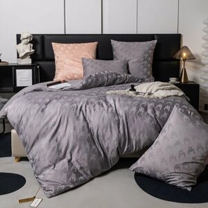 Комплект постельного белья ситрейд Сатин Жаккард GC013, 1,5 спальный, простыня 180x230 см, наволочки 50x70, серый; серебристый