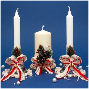 Комплект свечей для молодоженов и декора интерьера "Лесная сказка" с подсвечниками