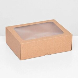 Коробка складная, крышка-дно, с окном, крафт, 20 х 15 х 6,5 см, 5 штук