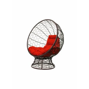 Кресло M-group кокос на подставке с ротангом коричневое красная подушка