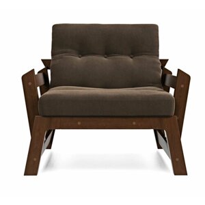 Кресло Мод, коричневый-орех, велюр, массив дерева, с подлокотниками, садовое, на дачу, для дома, скандинавский лофт