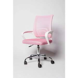 Кресло офисное на колесах BN-7166 Хром белый/розовый