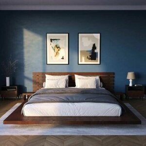 Кровать двуспальная 180x190 татами низкая Катана со столиками цвет Венге