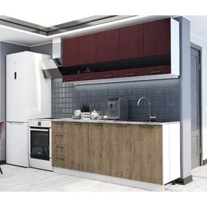 Кухонный гарнитур, кухня, готовый комплект Астра 2 м Красное дерево патина/ Дуб Галиано