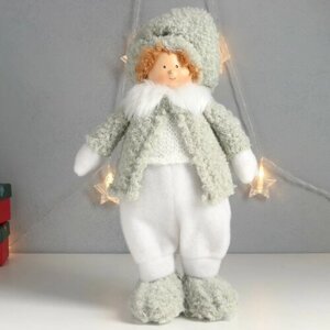 Кукла интерьерная "Мальчишка-пухляш в шапке с бомбошкой, зимний наряд" 40х22х13 см