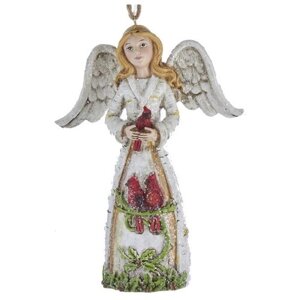 Kurts Adler Ёлочная игрушка Ангел леса с птичкой кардиналом 12 см, блондинка, подвеска E0322