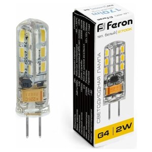 Лампа светодиодная LED 2вт 12в G4 теплый капсульная | код 25858 | FERON (80шт. в упак.)