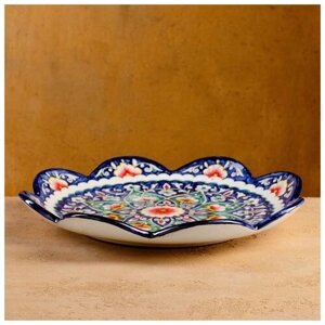 Ляган круглый, диаметр 32 см, рифленый, блюдо из керамики, узбекская посуда, тарелки для сервировки