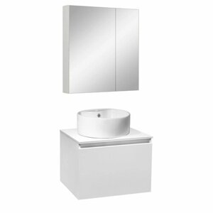Мебель для ванной Бари 60, белая (тумба с раковиной Sole, шкаф с зеркалом)