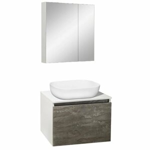 Мебель для ванной Бари 60, железный камень (тумба с раковиной Cuatro, зеркало Лада)
