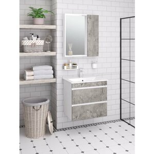 Мебель для ванной комнаты Манхэттен 65 /серый бетон/ подвесной с умывальником Оскар 65 (тумба с раковиной + зеркало)