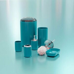 Набор аксессуаров для ванной комнаты Тринити , 6 предметов (дозатор, мыльница, 2 стакана, ёршик, ведро 6,7 л), цвет синий