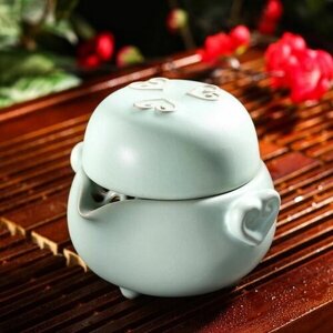 Набор для чайной церемонии керамический "Тясицу", 2 предмета: чайник 200 мл, чашка 100 мл, цвет голубой
