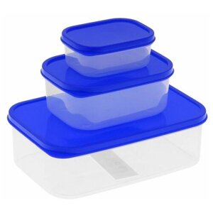 Набор контейнеров пищевых прямоугольных Доляна, 3 шт: 150 мл, 500 мл, 1,2 л, цвет синий