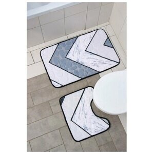 Набор ковриков для ванны и туалета Доляна «Галька геометрическая», 2 шт: 4050, 5080 см, цвет микс