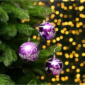 Набор новогодних шаров (8 см, в наборе 4 шт.) Фиолетовый