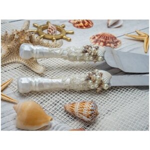Набор свадебных приборов для торта новобрачных "Кипр" в морском стиле