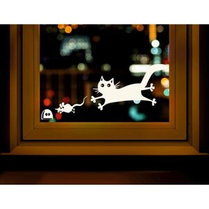 Наклейка для оформления окон и витрин "Кот и мышка"47.5х20 см.