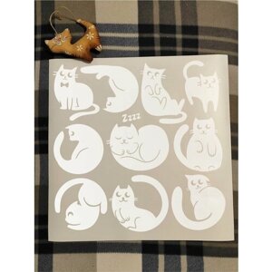 Наклейка интерьерная "Котики"коты на шкафчики / белый цвет
