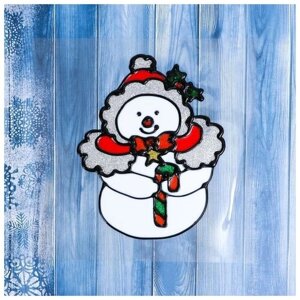 Наклейка на стекло "Снеговик в шапочке" 12,5х15,5 см (2 шт)