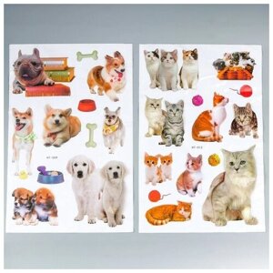 Наклейка пластик 2D "Кошки и собаки" микс 54х35,5 см