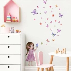Наклейка пластик интерьерная цветная "Малышка с бабочками" 30х40 см 9540209