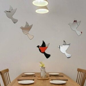Наклейки интерьерные "Пташки", зеркальные, декор на стену, набор 10 шт, шт 12 х 8.7 см (комплект из 6 шт)