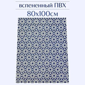 Напольный коврик для ванной из вспененного ПВХ 80x100 см, синий/белый, с рисунком