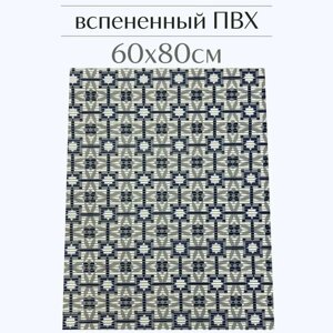 Напольный коврик для ванной из вспененного ПВХ 80x60 см, серый/синий/белый, с рисунком