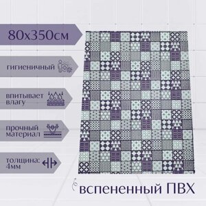 Напольный коврик для ванной комнаты из вспененного ПВХ 80x350 см, белый/бордовый, с рисунком