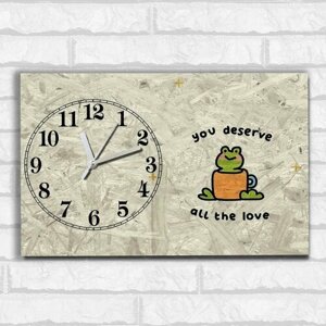 Настенные бесшумные часы ОСБ со смещенным циферблатом лягушки милота (мемы, жабки, ты заслуживаешь любви) - 2043