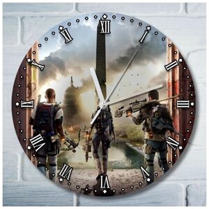 Настенные часы УФ с рисунком, диаметр 28см игры Tom Clancys Division 2 (том клэнсис дивижн 2, PS, Xbox, PC, Switch) 4755