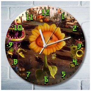 Настенные часы УФ с ярким рисунком игры Plants VS Zombies Garden Warfare 2 (растения против зомби, PS, Xbox, PC, Switch) 4966