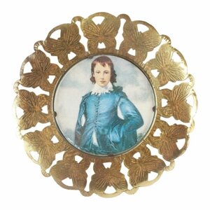 Настенный винтажный декор "Мальчик в голубом" по оригиналу Томаса Гейнсборо 1770 г. Латунь, стекло, принт. Англия, конец ХХ века.