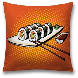 Наволочка декоративная на молнии, чехол на подушку JoyArty "Суши с соусом" 45х45 см
