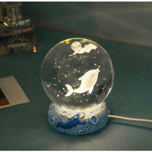 Ночник шар светодиодный стеклянный 3D Дельфин 8 см