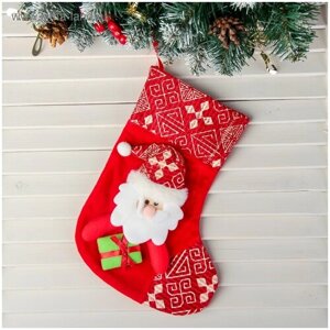 Носок для подарков "Подарочек" Дед Мороз, 18,5х26 см, красный