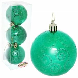Новогодние шары 7 см , набор 3 шт "Рельефный узор", зеленый