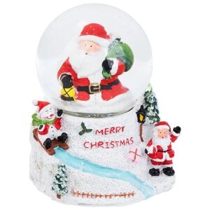 Новогодний сувенир 61207- Стеклянный шар MERRY CHRISTMAS "Дед Мороз с подарками и фонарём", музыкальный LED, 3*ААА, 12*10*15 см