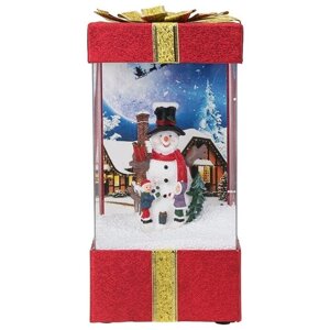 Новогодний сувенир- подарок-Дети лепят снеговика", с падающим снегом внутри, музыкальный LED, USB, 3*АА, 15*30 см