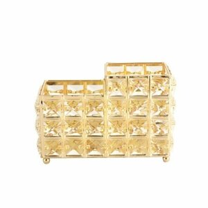 Органайзер для косметических принадлежностей Crystal Double Gold 18х9х12 см, металл+хрустальное стекло, цвет золотой, Kassatex, США, CRY-ORW-FGD