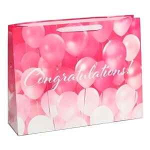 Пакет подарочный Дарите счастье Congratulations! L, 40х31х11,5 см, розовый