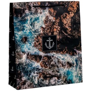 Пакет подарочный Дарите счастье Море, 26 x 9 x 30 см, черный/синий