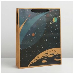 Пакет подарочный крафтовый вертикальный, упаковка, «Космос», L 31 х 40 х 11,5 см