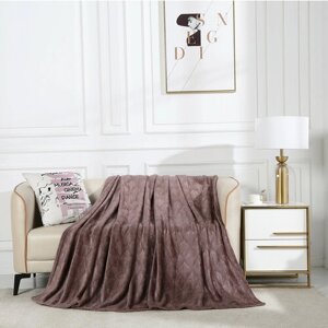 Плед 200х220 пушистый двуспальный Cleo Magnolia, шоколадный, покрывало на кровать и диван, велсофт