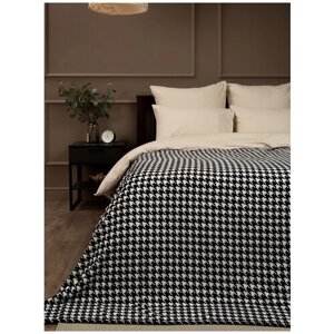 Плед TexRepublic Absolute flannel 200х220 см, размер Евро, фланелевый, покрывало на кровать, теплый, мягкий, черно-белый с геометрическим рисунком