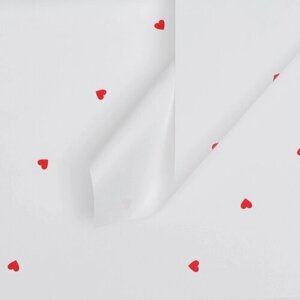 Пленка глянцевая для упаковки цветов, подарков "Сердечки" 58х58 - 20 шт. белая с красными сердечками