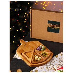 Подарочный набор деревянной посуды Adelica «Сырная мозайка», доска разделочная 3522 см, менажницы 4 шт, 12,59 см, берёза