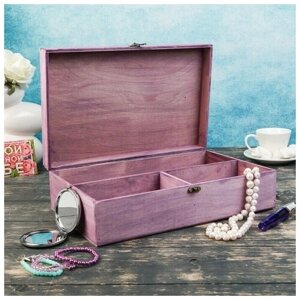 Подарочный ящик 34х21.5х10.5 см деревянный 3 отдела, с закрывающейся крышкой фиолетовый