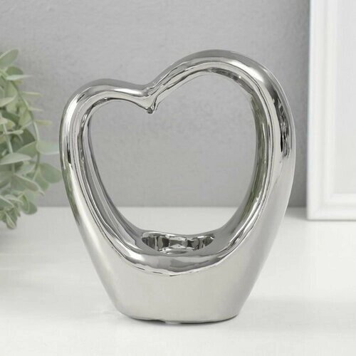 Подсвечник керамика на 1 свечу "Сердце" d=4 см серебро 14.5х6х17 см